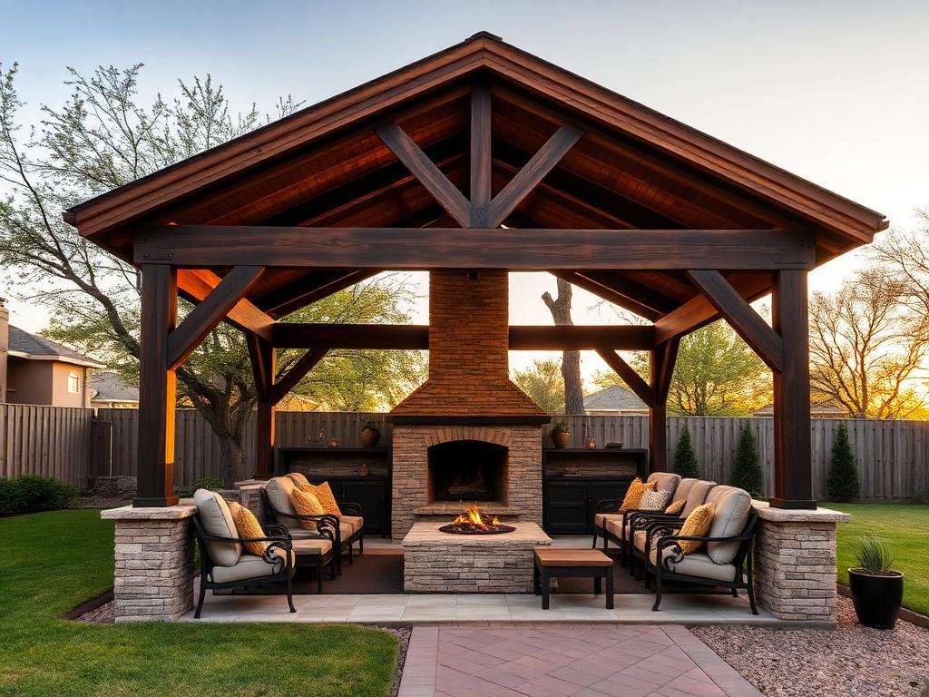 Gable roof pavilion with fireplace in Friendswood TX